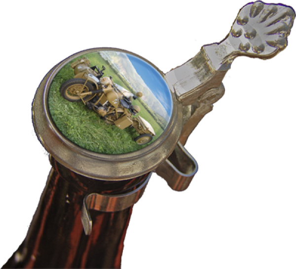 Militärmotorrad mit Seitenwagen - Zinndeckel